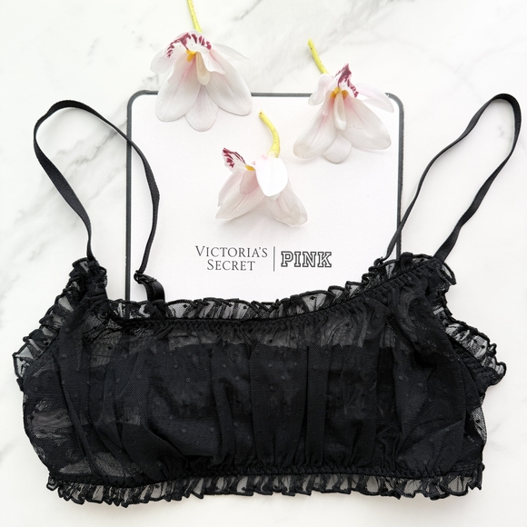 NWOT VICTORIA'S SECRET SEXY TEE DOT MESH SCOOP BRALETTE IN BLACK SIZE S/M/L - Picture 1 of 6